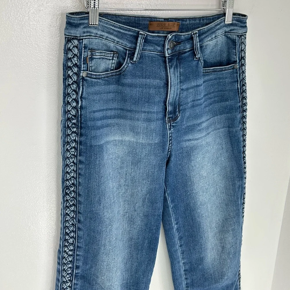 Judy Blue Wide Leg Crop Jeans Women’s 7/28 Medium Wash Braided Side 30x23.5 - Picture 4 of 14